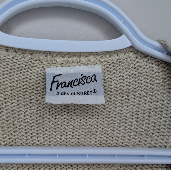 Vintage Francisca L (16-18) Button Up Cream Knit Floral Embroidered Vest - Picture 3 of 10